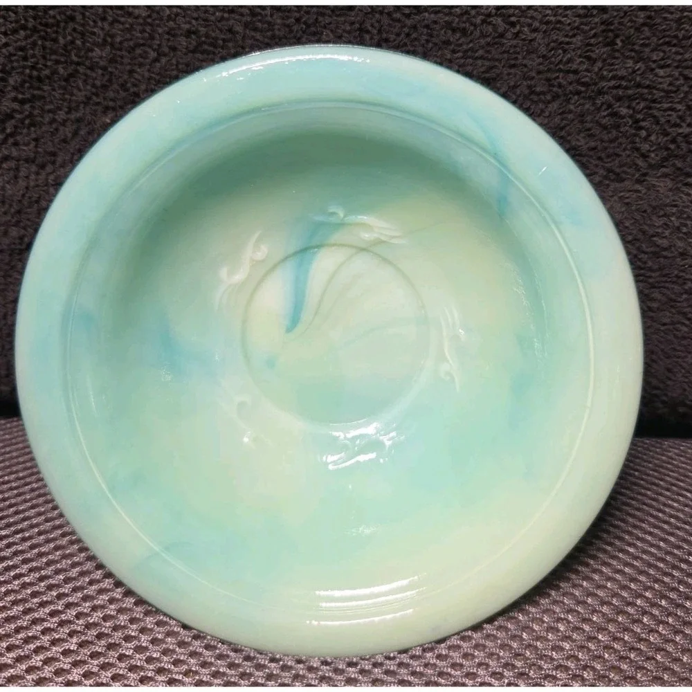 Vintage Avon Jadeite Green Swirl Milk Glass Rose Mini Bowl and Pitcher Set 1976